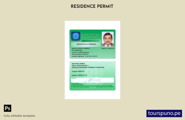Plantilla de tarjeta de permiso de residencia en Andorra lista para imprimir
